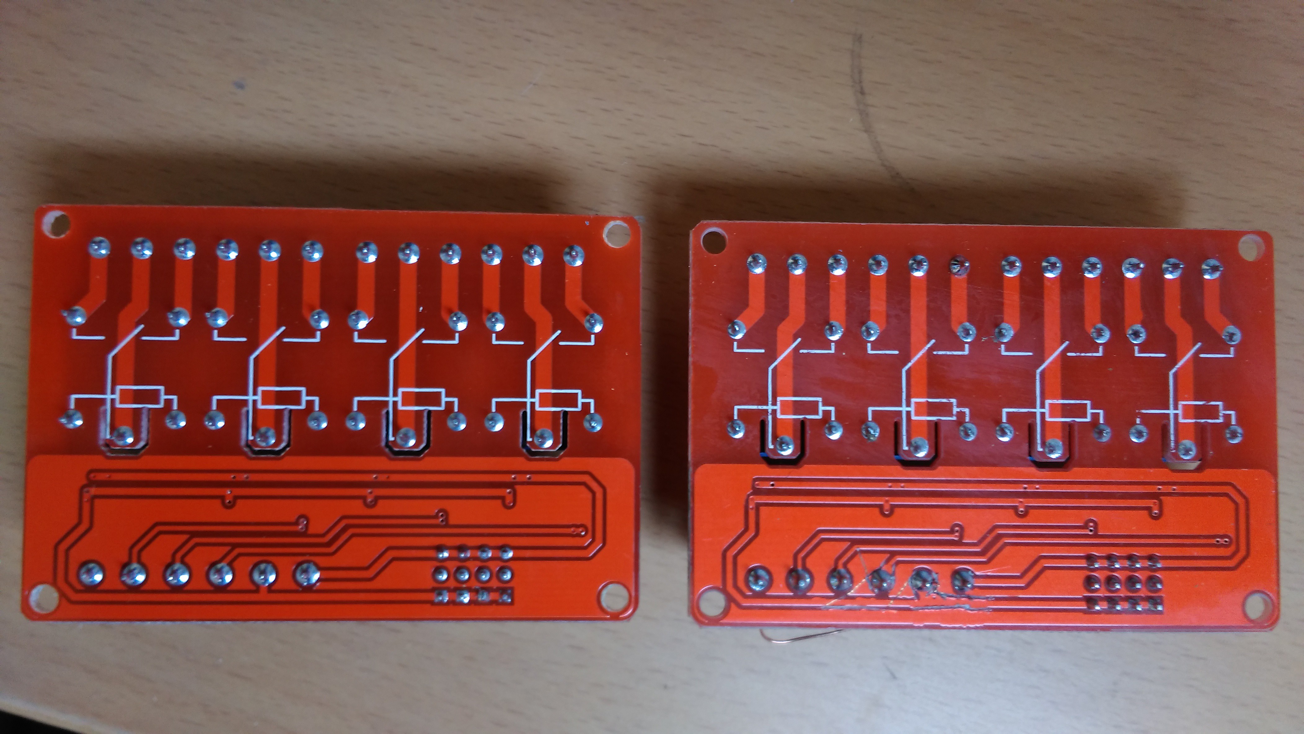 Rear of two relay module PCB