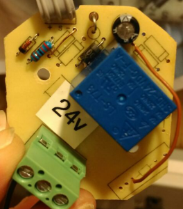 Component side of PIR PCB marked up 24v