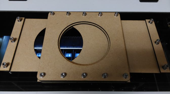 Large shot of MDF laser cut blast gate for extraction control